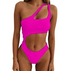 Bikini für Damen Frauen One Shoulder Cutout Hohe Taille Bikini Set Crisscross 2-teiliger Badeanzug Badeanzug Schwimmoberteil Jungen, hot pink, 10 von TTNTTR