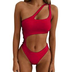 Bikini für Damen Frauen One Shoulder Cutout Hohe Taille Bikini Set Crisscross 2-teiliger Badeanzug Badeanzug Schwimmoberteil Jungen, rot, 36 von TTNTTR