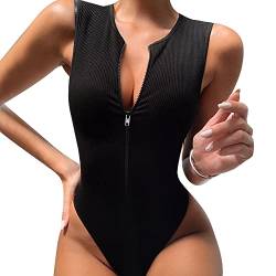 TTPSRY Damen Body Bodysuit Ohne Ärmel Slim Reißverschluss Mock V Ausschnitt Oberteil Overall Sexy Unterziehbody Blusebody Elegant Schmal Bodys Tops (L) von TTPSRY