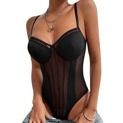 TTPSRY Damen Body Bodysuit Transparenter Netz Spaghettiträger Slim Bodies Oberteil Overall Sexy Unterziehbody Blusebody Elegant Schmal Bodys Tops (S) von TTPSRY