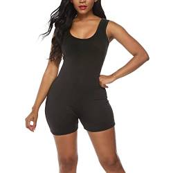 TTPSRY Damen Jumpsuit Kurz Sexy One Piece Bodysuit Sommer Overall Einteiler Hosenanzug Sport Playsuit Workout Tank Tops (Schwarz/S) von TTPSRY