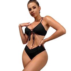 TTPSRY Damen Zweiteilig Bikini Set Push Up Zierausschnitten Lace Up Bikini Sets Badeanzug Strandbikini Swimsuit (Schwarz/L) von TTPSRY