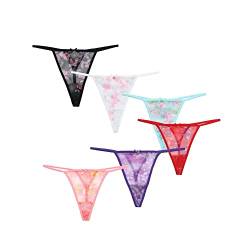 TTPSRY G-String 6er-Pack für Frauen Tangas Sexy Floral Mesh Thongs Panties Baumwolle Niedrige Taille für Damen Unterwäsche Bikini T-Back Tangas Knickers Multipack (L) von TTPSRY