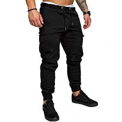 TTPSRY Jogginghose Herren Baumwolle Sport Jogger Hose Freizeithose Lang Männer Sweatpants mit Tunnelzug und Taschen Trainingshose Schwarz Regular Fit Cargohose (2XL) von TTPSRY