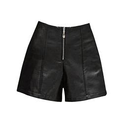TTPSRY Leder Shorts für Damen Hohe Taille ausgestattet Sexy Front-Reißverschluss Hot Shorts Lässig Weites Bein Schwarz Frauen PU Leder Shorts (XXL) von TTPSRY