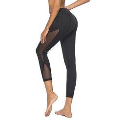 TTPSRY Mesh Leggings für Damen High Waist Sport Leggings mit Taschen Elastische Fitness Jogginghose Lange Pants für Sport Yoga Gym Alltag (L) von TTPSRY