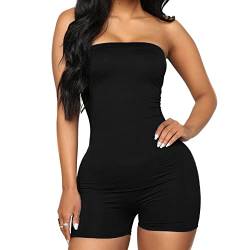 TTPSRY Trägerloser Jumpsuit Einteiler Overall für Damen Romper Hosenanzug Kurz Rückenfrei Ärmellos Stretch Onesie Outfits (Schwarz/L) von TTPSRY