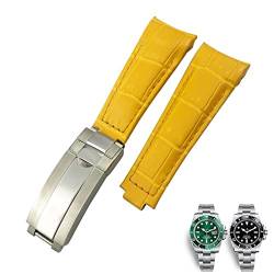 TTUCFA 20 mm Uhrenarmbänder mit gebogenem Ende, Lederarmband, passend für Rolex 116610 Submariner Oyster GMT Daytona Slide Lock Schnalle Rindsleder Armbänder (Farbe: Gelb, Größe: 20 mm) von TTUCFA