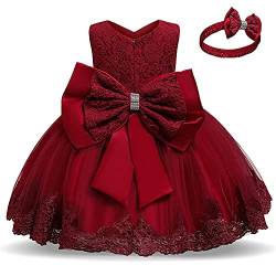 TTYAOVO Baby Mädchen Spitze Kleid Bowknot Blume Hochzeit Kleider Größe(120) 4-5 Jahre 648 Rot von TTYAOVO