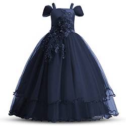 TTYAOVO Mädchen Festzug Ballkleider Kinder Bestickt Brautkleid (Größe150) 9-10 Jahre 431 Dunkel Blau von TTYAOVO