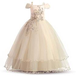 TTYAOVO Mädchen Festzug Ballkleider Kinder Chiffon Bestickt Hochzeit Kleid, Gelb, 9-10 Jahre/ Etikettgröße- 150 von TTYAOVO