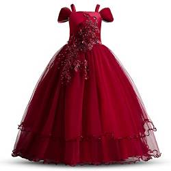 TTYAOVO Mädchen Festzug Ballkleider Kinder Chiffon bestickt Hochzeit Kleid (Rot, 7-8/130 Jahre) von TTYAOVO