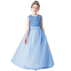 TTYAOVO Mädchen Pailletten Blume Hochzeit Festzug Party Prinzessin Kleid Größe(150) 9-10 Jahre 2011 Blau-T von TTYAOVO