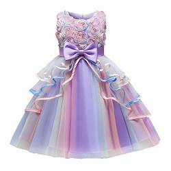 TTYAOVO Mädchen Spitze Prinzessin Kleid Blume Hochzeit Festzug Party Regenbogen Tüll Kleid Größe140 （7-8 Jahre） 736 Lila von TTYAOVO