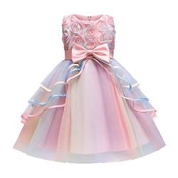 TTYAOVO Mädchen Spitze Prinzessin Kleid Blume Hochzeit Festzug Party Regenbogen Tüll Kleid Größe140 （7-8 Jahre） 736 Rosa von TTYAOVO