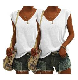 2er Pack Damen T-Shirt weiß Kurzarm Basic Sommer T-Shirts Baumwolle XS S M L XL XXL von TUANMOZI