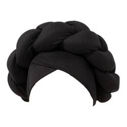 TUDUZ Boho geflochtene Turban-Mütze, afrikanische Turbane für Frauen, Kopfbedeckungen für schwarze Frauen, geflochtene seidige Turban-Hüte Stirnbänder Kinder (Black, One Size) von TUDUZ