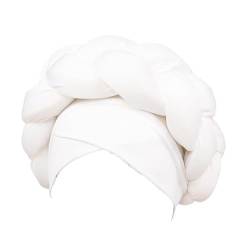 TUDUZ Boho geflochtene Turban-Mütze, afrikanische Turbane für Frauen, Kopfbedeckungen für schwarze Frauen, geflochtene seidige Turban-Hüte Stirnbänder Kinder (White, One Size) von TUDUZ
