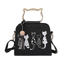 TUDUZ Design Messenger Bag Frauen Handtaschen Katze Kaninchen Muster Schulter Umhängetasche (Schwarz) von TUDUZ