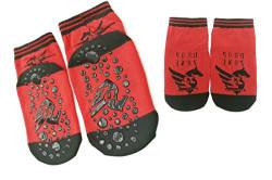TUKA [4 Paar] ABS Socken für Baby und Kinder 2-3 Jahren, Antirutsch Babysocken Kindersocken mit Noppen, Motiv Anti Rutsch Socken für Mädchen und Jungen, Gr. 23 - Gr. 26, Rot, TKB7001-red-S-4X von TUKA-i-AKUT