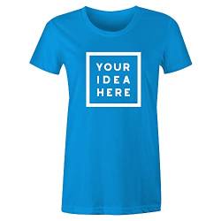 Frau T-Shirt mit Eigenem Deine Idee Selbst Gestalten - Ringgesponnene Baumwolle - Vollfarbiger Druck - L - Blau von TULLUN