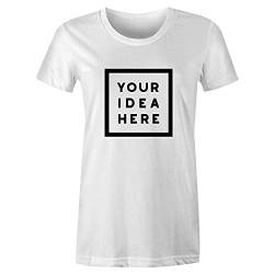 Frau T-Shirt mit Eigenem Deine Idee Selbst Gestalten - Ringgesponnene Baumwolle - Vollfarbiger Druck - M - Weiß von TULLUN