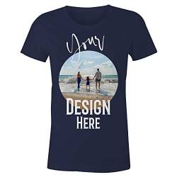 Frau T-Shirt mit Eigenem Foto Text Logo Name Selbst Gestalten - Ringgesponnene Baumwolle - Vollfarbiger Druck - M - |Marine Blau| von TULLUN