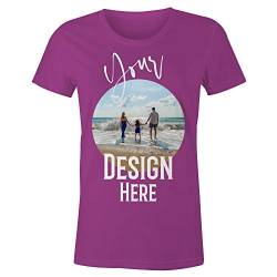 Frau T-Shirt mit Eigenem Foto Text Logo Name Selbst Gestalten - Ringgesponnene Baumwolle - Vollfarbiger Druck - M - |Sommerviolett| von TULLUN