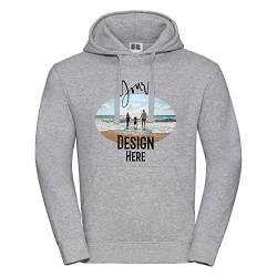 Unisex Männer Frauen Personalisiert mit Ihrem eigenen Design Foto Text Individuell bedrucktes Kapuzen-Sweatshirt - Grau - XL - Ihr eigenes Design und Text von TULLUN