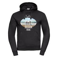 Unisex Männer Frauen Personalisiert mit Ihrem eigenen Design Foto Text Individuell bedrucktes Kapuzen-Sweatshirt - Schwarz - S - Ihr eigenes Design und Text von TULLUN