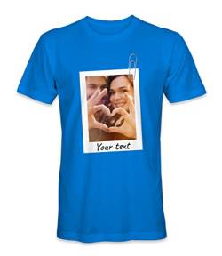 Unisex Mann Frau Personalisierte Individuell Bedruckte Kurz Ärmel Prämie T-Shirt - Königsblau - L - Gepinnt Foto Büroklammer von TULLUN