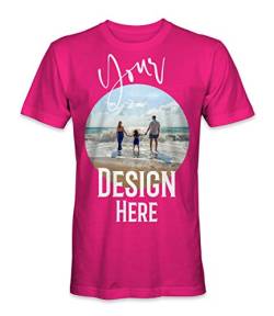 Unisex Mann Frau T-Shirt mit Eigenem Foto Text Logo Name Selbst Gestalten - Ringgesponnene Baumwolle - Vollfarbiger Druck - 3XL |Fuchsia Pink| von TULLUN