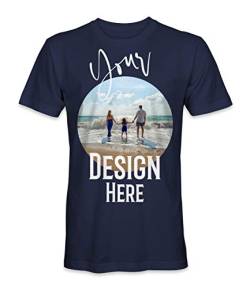 Unisex Mann Frau T-Shirt mit Eigenem Foto Text Logo Name Selbst Gestalten - Ringgesponnene Baumwolle - Vollfarbiger Druck - M |Marineblau| von TULLUN