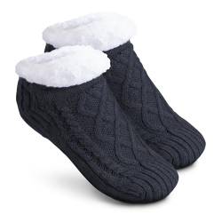 TULMERO Kuschelsocken - L / 40-42 / Dunkelgrau - Wintersocken Damen und Herren - Stoppersocken Damen und Herren - Haussocken - Flauschige Socken - Hüttensocken - Abs Socken - Antirutschsocken von TULMERO