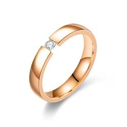 TUNGSTORY 4mm Edelstahl Ring Roségold Poliertes Finish für Paare mit Zirkonia Roségold Ehering für Frauen Größe 59(18.8) von TUNGSTORY