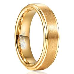 TUNGSTORY 6mm Wolfram Ring Herren Damen Gold Eheringe Verlobungsring mit Stufenkanten Verlobungs Gebürstetem Finish Größe 57(18.1) von TUNGSTORY