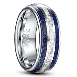 TUNGSTORY 8mm Herren Eheringe Eingelegt mit Imitation Meteorite und Blue Lapis Lazuli Wolframkarbidring Komfort Fit Größe 62(19.7) von TUNGSTORY