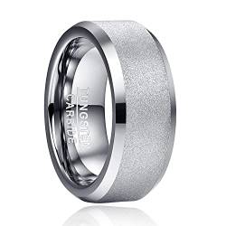 TUNGSTORY 8mm Männer Silberne Ringe Damen Sandgestrahlter Wolfram Ring Verlobungsringe mit polierter abgeschrägter Kante Komfort Fit Größe 60(19.1) von TUNGSTORY