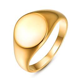 TUNGSTORY Edelstahl Herren Ring Goldener ovaler Edelstahlringe Männer Ring Siegelring Ringe für Herren Band Ring Size 54.4(17.3) von TUNGSTORY