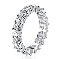 TUNGSTORY Ehering für Frauen, 4 mm 925 Sterling Silber Ringe, Weißgold Plattierter Eternity Ring mit Ovalen Zirkonia Steinen, Größe 57(18.1) von TUNGSTORY