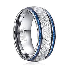 TUNGSTORY Imitation Meteorite Wolfram Ring 10mm Herren Hochzeit Ring mit Blau Kohlefaser Inlay Verlobungsring Poliert Modeschmuck Komfort Fit Größe 67.2(21.4) von TUNGSTORY
