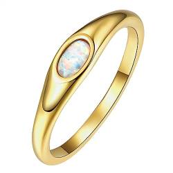 TUNGSTORY Ringe für Damen 14K Vergoldet Ehering Oval Opal Stapelring Größe 52(16.6) von TUNGSTORY