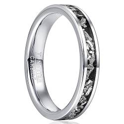 TUNGSTORY Silberring für Damen 4mm Wolfram Ring für Frauen Meteorit Fragmente Inlay Ehering Größe 62(19.7) von TUNGSTORY