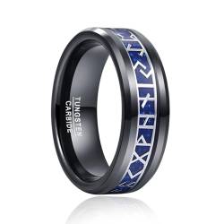 TUNGSTORY Wikinger Ring Herren 8mm Wolfram Schwarz Ring mit Blaue Kohlefaser Wikinger Schmuck Herren Ehering Größe 57.0(18.1) von TUNGSTORY