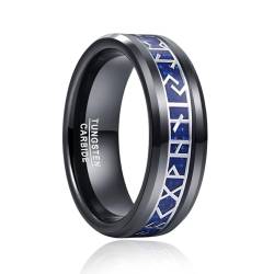 TUNGSTORY Wikinger Ring Herren 8mm Wolfram Schwarz Ring mit Blaue Kohlefaser Wikinger Schmuck Herren Ehering Größe 60.0(19.1) von TUNGSTORY