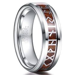 TUNGSTORY Wikinger Ring Herren 8mm Wolfram Silber Ring mit Holz Wikinger Schmuck Herren Ehering Größe 61.0(19.4) von TUNGSTORY