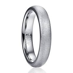 TUNGSTORY Wolfram Ring 4mm Männer Eheringe Silber Farbe Einfach Damen Ringe Sandstrahl Verlobungsring Modeschmuck Gewölbt GrößE 52 (16.6) von TUNGSTORY