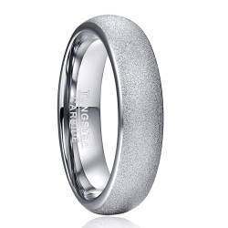 TUNGSTORY Wolfram Ring 6mm Männer Eheringe Silber Farbe Einfach Damen Ringe Sandstrahl Verlobungsring Modeschmuck Gewölbt GrößE 54(17.2) von TUNGSTORY