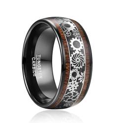 TUNGSTORY Wolfram Ring Herren 10mm Schwarz Steampunk Zahnräder Ring mit Holz Männer Ehering Größe 54.4(17.3) von TUNGSTORY