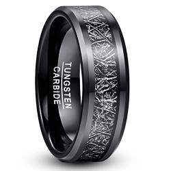 TUNGSTORY Wolfram Ring Herren 8mm Schwarz Ring mit Meteoriten Männer Ehering Größe 62(19.7) von TUNGSTORY